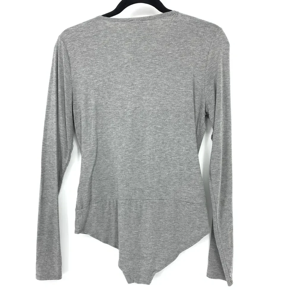 J. Crew Surplice Faux Wrap Neck Long Sleeve Bodysuit Womens Sz M Heather Gray